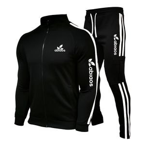 Lente Merk mannen Rits Vest Jas Sport Broek Pak Gestreepte Running Gym Basketbal Jogging 2 Stuk Set 220601