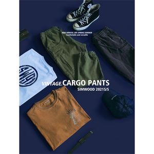 Lente vrachtbroek mannen kledingstuk gewassen vintage trekkoord casual broek hoge kwaliteit merk kleding 210715