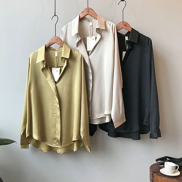 Spring Casual Blouse Fashion Femmes Long Manches Summer Tops Vintage V Shirts Neck Elegant Sexy Silk Blouse Femme 5273 231227