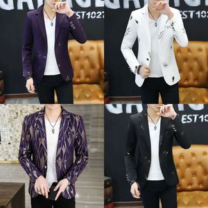 Spring Casual Print Blazers Men Slim Blazer Youth Fashion Version coréenne Version coréenne pour hommes Tops en simple