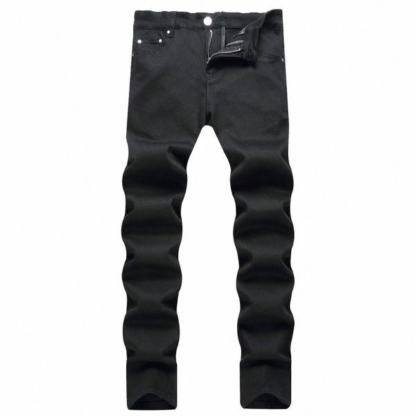 Primavera Jeans baratos Hombres Negro Slim Fit Diseño básico Pantalones elásticos Cinco bolsillos Casual Denim t64y #