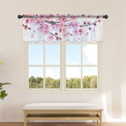 Primavera de cerezo flor de degradado cocina cortina pequeña tul cortina corta corta dormitorio sala de estar decoración del hogar cortinas voiles