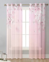 Primavera flor de cerezo pétalos de rosa dormitorio cortina transparente para ventana sala de estar cortina de tul cortinas de gasa para el cocina 240115