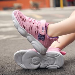 Printemps Enfants Filles Baskets Chaussures Respirant pour 5-16 ans Fille, Chaussures d'école pour enfants Bear Sole blanc gris et rose, 210308