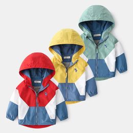 Primavera niños chaquetas para niños con capucha patchwork niños niño ropa exterior rompevientos otoño abrigos casuales ropa 26 años 240301