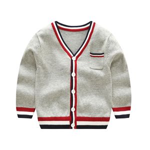 Primavera niños suéter Navidad solo pecho niños suéteres con cuello en v niños tejer cardigan rayas 210308