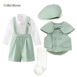 Printemps vêtements pour enfants ensemble bébé garçon fille Gentleman costume garçons vert Festival fête d'anniversaire vêtements Boutique robe 240307