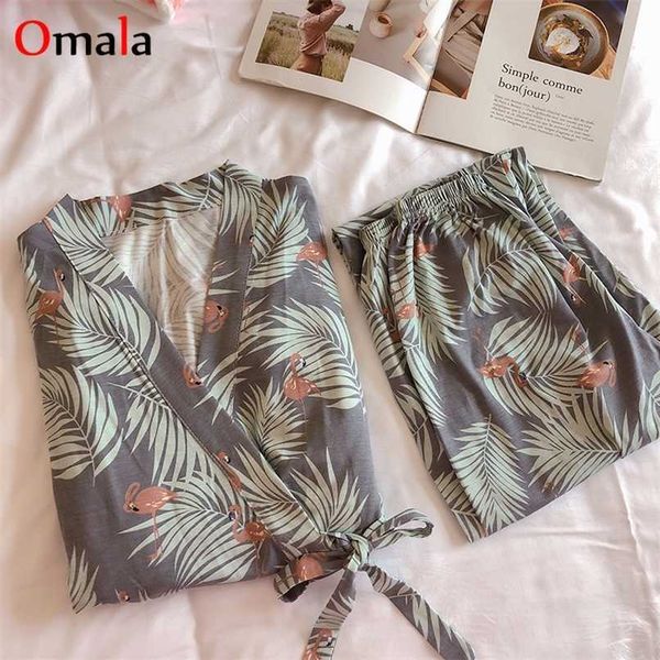 Printemps Pyjamas confortables pour femmes à manches longues Kimono Pyjama Set Home Wear Belle vêtements de nuit Filles Pijama Mujer 211112