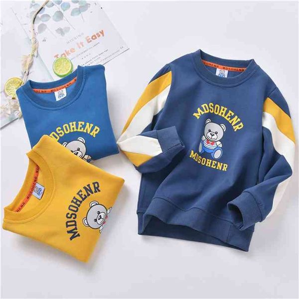 Printemps mignon sweat garçons enfant en bas âge o-cou dessin animé ours sweats automne vêtements pour adolescent garçon enfants à capuche 8 12 ans 210622