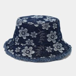 Primavera Denim dibujos animados flor bordado cubo sombrero pescador sombrero al aire libre viaje sol gorra para niña y mujer 151