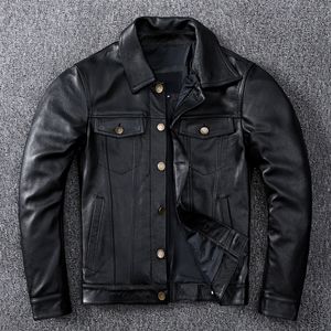 Veste en cuir véritable denim printemps Classic Cas à bouton de vache à vache plus taille plus taille 3xl pour hommes vêtements en cuir 220819