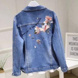 Printemps Denim veste femmes haut de gamme décontracté tout-Match brodé Vintage revers lâche tempérament bleu vestes haut femme 240102