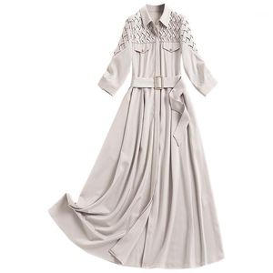 Leerontwerp hoogwaardige dameskleding Premium chiffon stoffen haakproces elegante vrouwelijke shirt jurk casual jurken