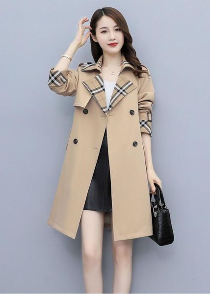 Spring Designer Hot Classic Women's Trench Coats Women Fashion Angleterre Middle Long Coat Double Poitain Khaki Trench Coat Trench Coat Surdimension 3xl4xl Vêtements pour Lady