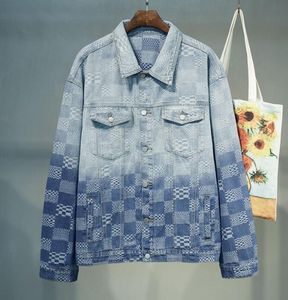 Spring Designer Plaid Denim Jackets For Men Jeans Jacket gradiënt reversjas herenkleding 8xl