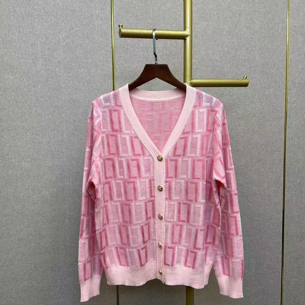 Printemps Designer Cardigan à col en V Chemise tricotée T-shirt rose Lettre Contraste Jacquard Rose Tempérament À manches longues Marques de luxe Veste pull