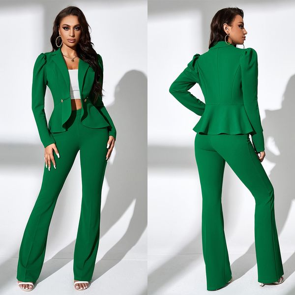 Pantalones de diseñador de primavera para mujer, trajes ajustados de celebridad, ropa verde para madre de la novia, fiesta de noche, boda, Formal, 2 piezas