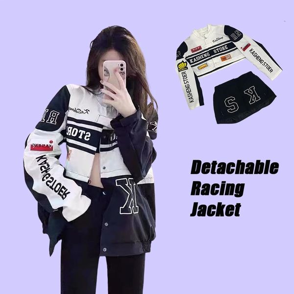 Printemps veste de course de moto détachable avec jupe séparation ensemble femmes Vintage moteur automne manteau coréen Y2K Harajuku vêtements 240125