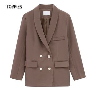 Lente dubbele breasted lange blazer koreaanse chique pak jassen dames formele zakelijke kleding 210421