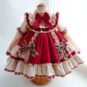 Robes de printemps pour enfants fille 2021 bébé petites filles à manches longues rouge vintage robe de princesse lolita vêtements pour fête d'anniversaire G1129