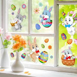 Autocollants de fenêtre de lapin de pâques de printemps, décorations de fête joyeuse, autocollants de lapin d'œufs pour autocollants 240301