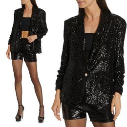 Spring Elegant Mother of the Bride Suit Black Sequins Office Lady Evening Party Blazer Guest Wear Shorts 2 stuks