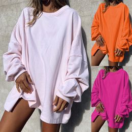 Lente essentiële casual solid color sweatshirt voor dames met een gezellige ronde nek en trendy lange mouwen perfect voor een modieuze look