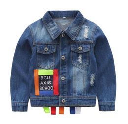 Printemps Europe bébé garçons jean veste manteau enfants lettres coloré tresse à manches longues vêtements d'extérieur Denim veste enfants manteaux W3461686206