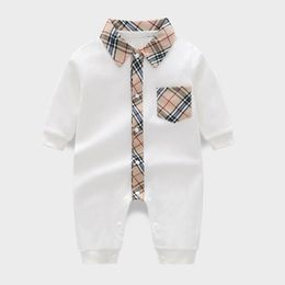 Lente Herfst Baby Jongens Plaid Rompertjes Katoen Zuigeling Lange Mouw Jumpsuits Peuter Turn-Down Collar Onesies Pasgeboren Kleding