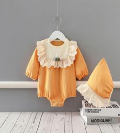 Spring Fall Baby Kids Vêtements grimpant à manches longues oranges avec design Ruffles Ramperhat Born Bompers 02T7773739