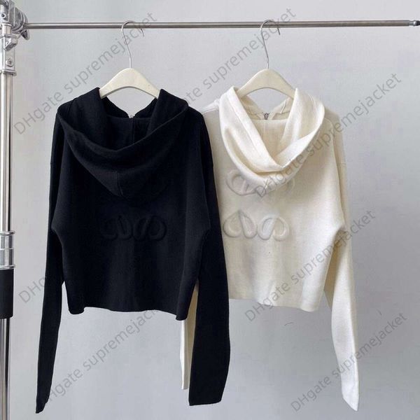 Sweat-shirt à capuche pour femmes, nouveau modèle Lowe, chapeau blanc, pull en tricot, Cardigan, manteau à fermeture éclair, printemps/automne 2023