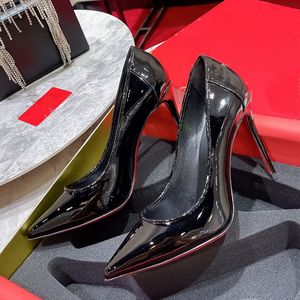 Printemps Automne Talons aiguilles Noir Sexy Chaussures de banlieue Designer de luxe en cuir verni Chaussures de mariage rouge Chaussures de fête Tailles 35-43 + boîte