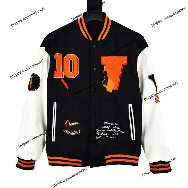 Printemps / Automne Vloes Veste Marque de mode Manteau Nouveau Noir Orange Crâne Heavy Industry serviette brodée uniforme de baseball hauts pour hommes et femmes