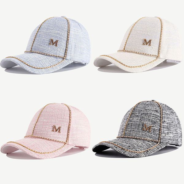 Casquette de luxe pour femmes, chaîne en or, Strass blancs, décoration en diamant, chapeau quotidien pour dames, printemps-automne