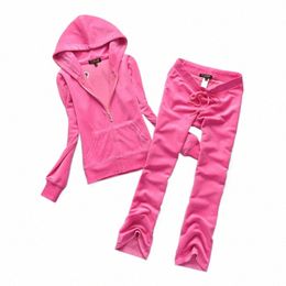 lente / herfst damesmerk veet fabric tracksuits velours pak dames track suit hoodies en flare pants k1iy##