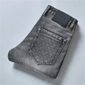 Lente Mode Katoen Heren Jeans Slanke Elastische Bee Zakelijke Broek Broek Klassieke Stijl Mannelijke Denim Grijze Kleur 28-38