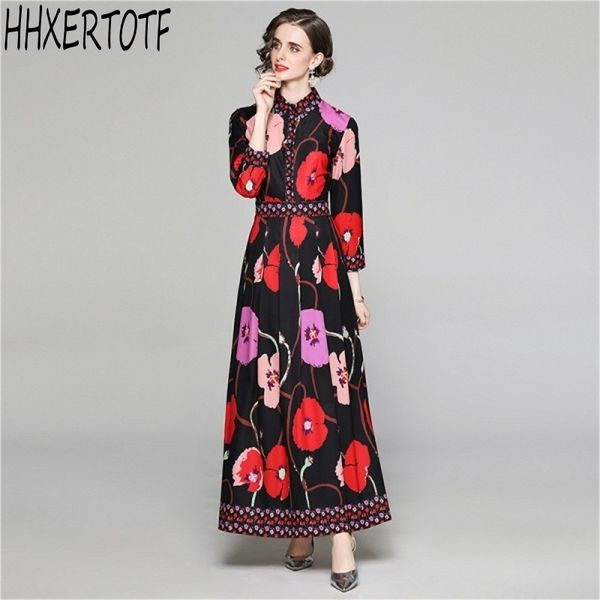 Spring Fashion Femmes élégantes Print Long Dres Sleeve Bohême Robes décontractées Vestidos 210531