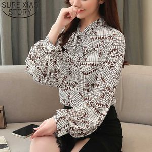 Lente mode Koreaanse versie losse slanke vrouwen blouse lange mouw boog chiffon vrouwen shirt blusas mujer de moda 8154 50 210528