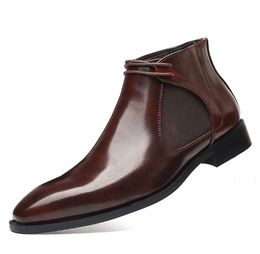 Bottines en cuir pour hommes, chaussures de printemps à bout pointu avec fermeture éclair, bottines noires et brunes