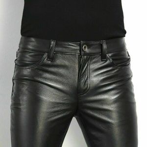 Printemps mode hommes mode Rock Style PU cuir pantalon hommes faux cuir slim-fit moto pantalon 240130