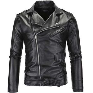 Lente mode motorfiets lederen jas mannen slim fit schuine rits pu jas herfst mannen lederen jassen jassen zwart wit 211124