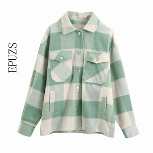 lente mode oversize groen plaid jas vrouwen winterjas casual kantoor werk losse Koreaanse uitloper 210521