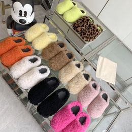 Printemps Mode Tendance Laine D'agneau Plat Fourrure Pantoufle Hiver Hommes Femmes Fluffy Furry Sabots Sandale Mules Luxe Designer Slide Léopard Marron Éraflures Extérieur Grande Taille 35-47