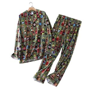 Lente mode vintage 100% katoen pyjama sets heren nachtkleding casual mannelijke home kleding pyjama mannen homewear plus size 210901