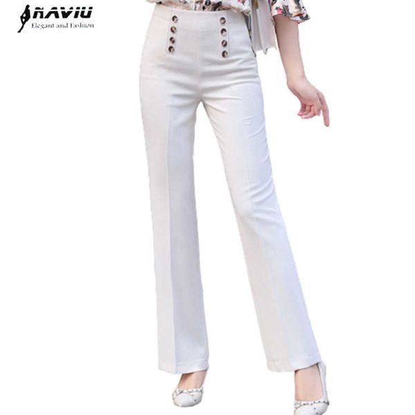 Pantalon de jambe large de mode printemps décontracté lâche bureau droit dames formelle pantalon blanc noir 210604