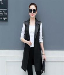 Spring Faux Leather Blazer chaleco para mujeres Long Slim Fit Wistcoat PS Size 3xl PU Jacket de mangas