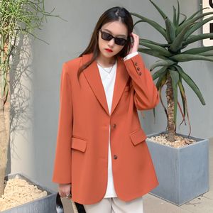 Printemps femme bureau dame col cranté à manches longues simple boutonnage lâche Orange minimaliste Blazer manteau 8P020 210510