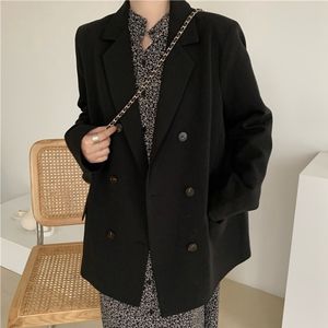 Printemps femme bureau dame col cranté à manches longues Blazer manteau Double boutonnage ample minimaliste costume haut 8Y788 210510