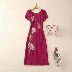 Lente bloemen borduurwerk jurk korte mouw schep halslijn paneelmidi casual jurken s4j160110 plus size xxl