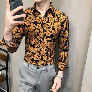 Lente Floral Shirts Mannen Lange Mouw Slanke Streetwear Chemise Homme Social Party Nightclub Casual Blouse Camisa Masculina 210527